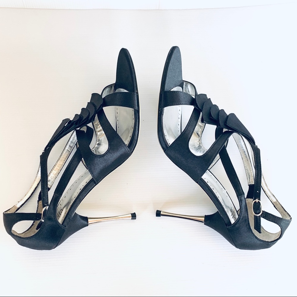 Betts Damzel Black Satin Slingback Gold Stiletto - Picture 10 of 16